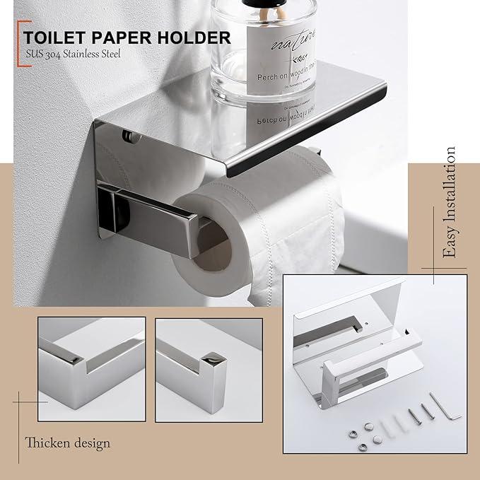 4-Piece Bathroom Hardware Set Chrome Bath Towel Bar Holder Sets Wall Mounted Stainless Steel Square Bathroom Accessory Kit, Polished Chrome 23.6 Inch - ModernBath