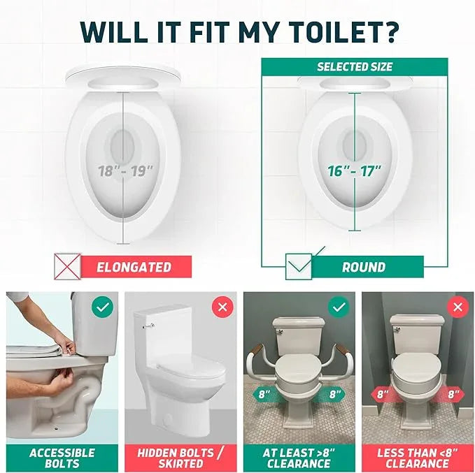 Lunderg Raised Toilet Seat with Handles - Round/Standard - Easy to Install Toilet Seat Risers for Seniors - Adds 3 Inches & Works like the one you’ve always used - Elegant design - No Hospital Vibe - ModernBath