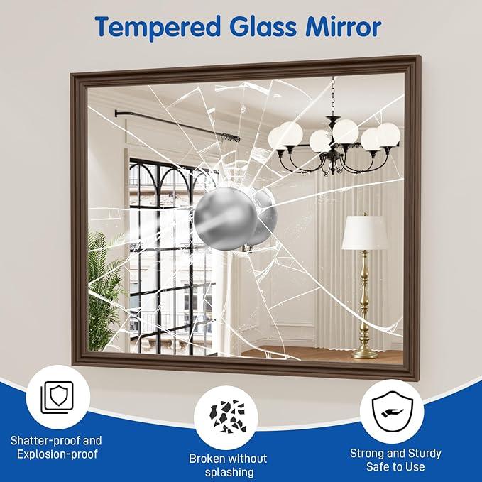 WEER Retro Copper Bathroom Mirror, 36x30 Inch Bronze Oil Rubbed Framed Mirror, Rectangle Classic Vintage Framed Wall Mirror, Farmhouse Vanity Mirror, Tempered Glass, Vertically or Horizontally - ModernBath