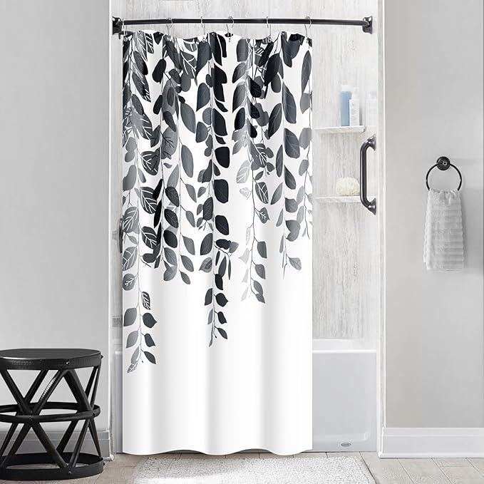 BOODII Black Stall Size Shower Curtains 36x72 inch Spring Eucalyptus Shower Stall Curtain for Bathroom Slub Texture Bath Curtain Floral Leaves Botanical Set Natural Bathroom Decor - ModernBath
