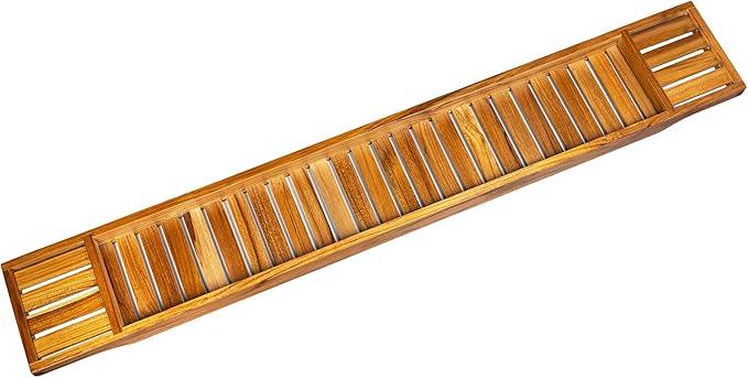VaeFae Teak Bathtub Tray, Wooden Bath Caddy for Bathtub, Bath Tub Wood Table for Tub, 39.8" x 6" x 1.8" - ModernBath