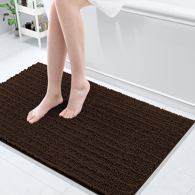 Arotive Luxury Chenille Bathroom Rug Mat, Extra Soft Thick Absorbent Shaggy Bath Rugs, Non-Slip Machine Wash Dry, Plush Bath Mats for Bathroom, Shower and Tub, 40x24, Brown - ModernBath