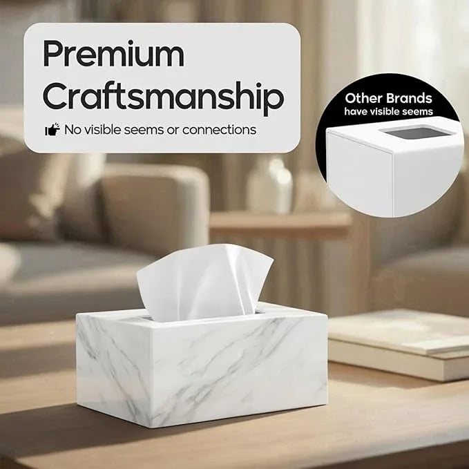 Tissue Box Cover Rectangle - Tissue Box Holder Rectangular - Compatible with Kleenex - Acrylic Marble Bathroom Accessories Decor - ModernBath