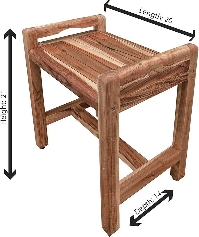 EcoDecors Eleganto 2O Inch Natural Color Waterproof Teak Wood Shower Bench Stool Seat Chair For Inside Shower Provides Safety, Storage, and Organization For Bathroom Accessories - ModernBath