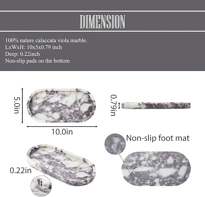 Denique Natural Luxury Calaccata Viola Marble Tray for Bathroom Countertop, 10.2" Vanity Tray Oval Deorative Tray, Countertop Organizer, Jewelry Dish Ring Holder for Dresser - ModernBath