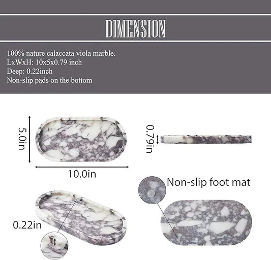 Denique Natural Luxury Calaccata Viola Marble Tray for Bathroom Countertop, 10.2" Vanity Tray Oval Deorative Tray, Countertop Organizer, Jewelry Dish Ring Holder for Dresser - ModernBath
