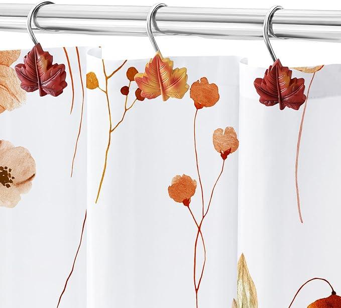 Gibelle 12PCS Maple Leaf Shower Curtain Hooks, Orange Red Decorative Leaves Fall Shower Curtain Hooks Metal Rustproof Cute Autumn Fall Leaves Shower Curtain Rings Bathroom Decoration Accessories - ModernBath