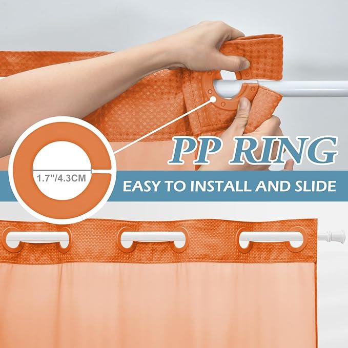 EUTXL Burnt Orange Stall No Hook Shower Curtain with Snap in Liner,230GSM Waffle Weave Shower Curtains for Bathroom,54W x 80H - ModernBath