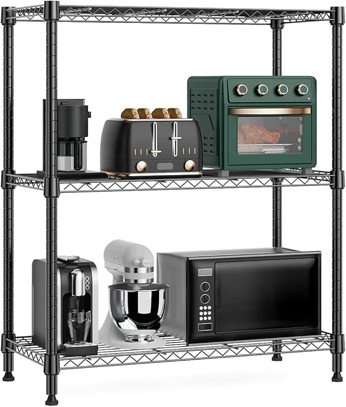 750 lbs 3 Tier Storage Rack Metal Wire Shelving Unit, Storage Standing Shelf Organizer for Laundry Bathroom Kitchen Pantry Closet Garage Basement Utility Room, Black 13.8" D x 29.5" W x 35.5" H - ModernBath