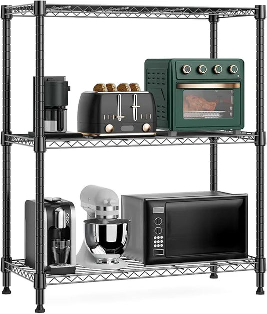 750 lbs 3 Tier Storage Rack Metal Wire Shelving Unit, Storage Standing Shelf Organizer for Laundry Bathroom Kitchen Pantry Closet Garage Basement Utility Room, Black 13.8" D x 29.5" W x 35.5" H - ModernBath