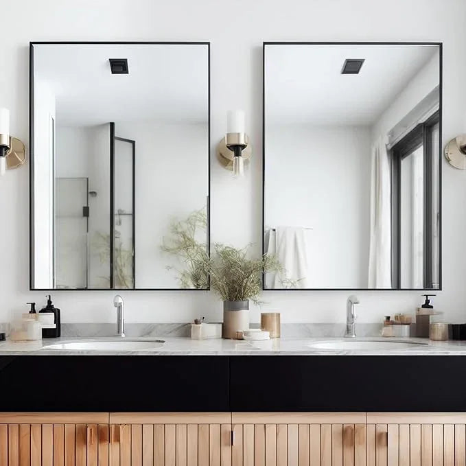 MEETDH Rectangle Bathroom Mirror 30x36 inch, Large Mirror with Black Frame, Rectangular Vanity Mirror 30" X 36", Modern Matte Wall Mounting Mirrors, Hang Horizontal or Vertical - ModernBath