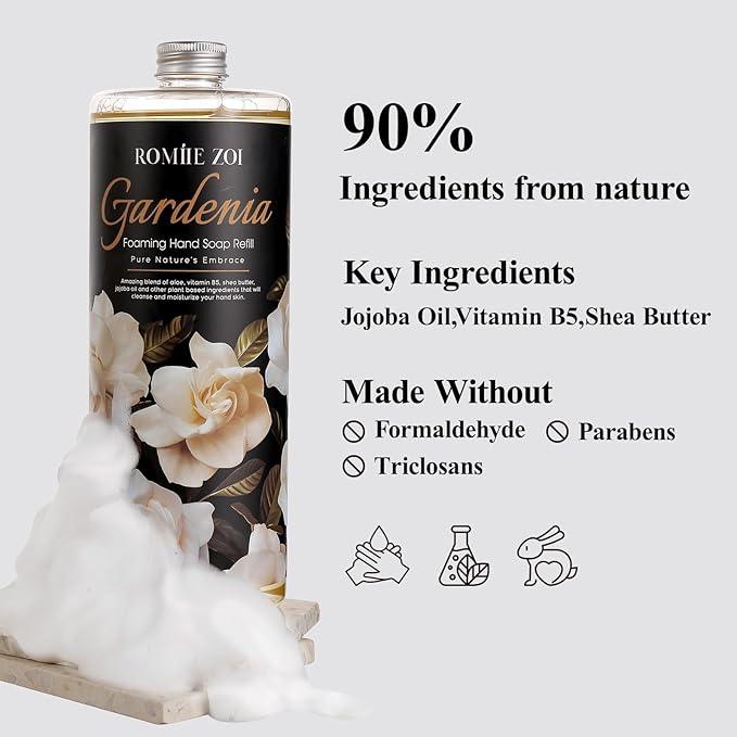 ROMIIE ZOI Hand Soap Refills Foaming, Gardenia Scent Natural Plant Moisturizing Foam Soap Refills with Dispenser 1 L/ 33.8 FL OZ(Pack of 3) - ModernBath