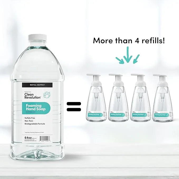 Clean Revolution Foaming Hand Soap Refill Supply Container, Ready to Use Formula, Spring Air Fragrance, 64 Fl Oz (Pack of 1) - ModernBath