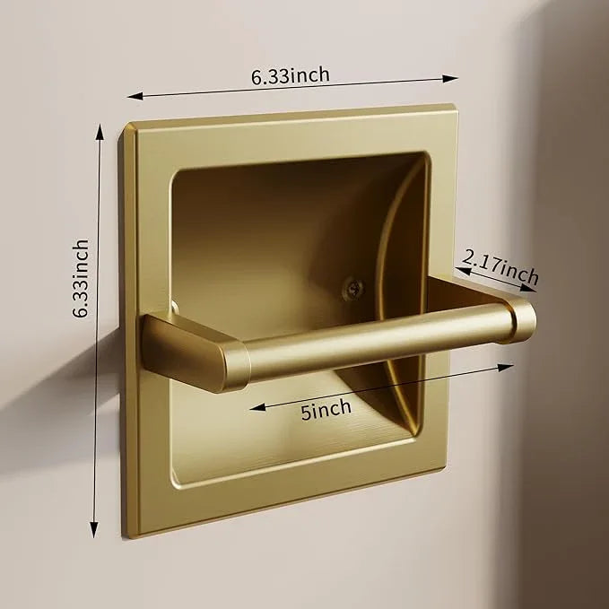 Recessed Gold Toilet Paper Holder, in Wall Toilet Paper Holder Pivoting, Gold Wall Mount Toilet Paper Roll Holder, Bathroom Brushed Brass Stainless Steel Tissue Holder - ModernBath