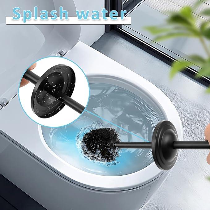 Black Toilet Brush and Holder Set,304 Stainless Steel Toilet Bowl Brush and Holder for Bathroom,Heavy Duty Toilet Brush,Durable Scrubbing Bristles,Splash Resistant,Long Hanlde - ModernBath