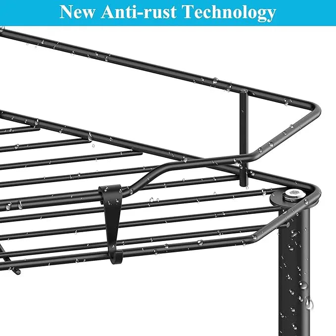 2 Tier Floor Standing Corner Shower Caddy Organizer Shelf with Hooks, Bathroom Shelves Stand Rack, Matt Black - ModernBath