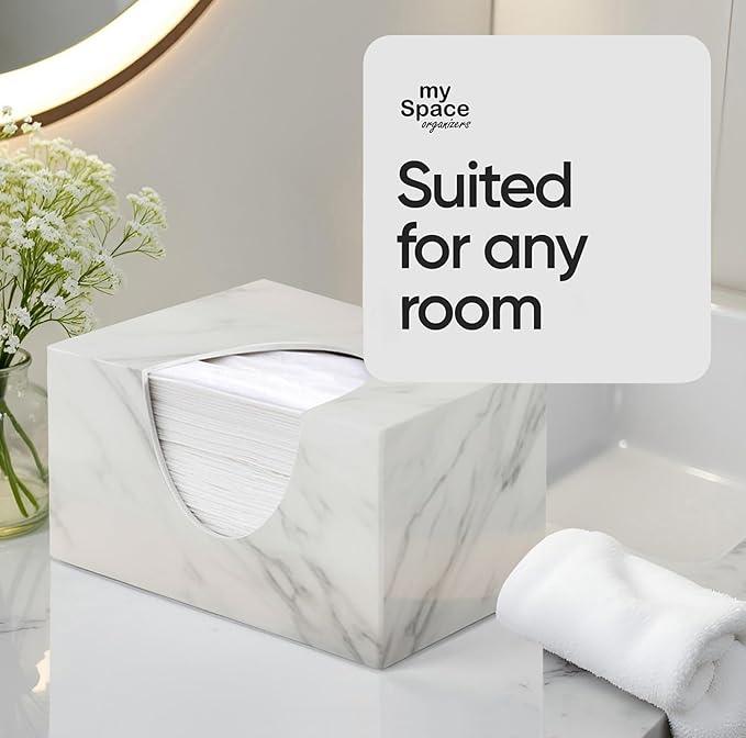 Tissue Box Cover Rectangle - Tissue Box Holder Rectangular - Compatible with Puffs - Acrylic Marble Bathroom Accessories Decor - ModernBath