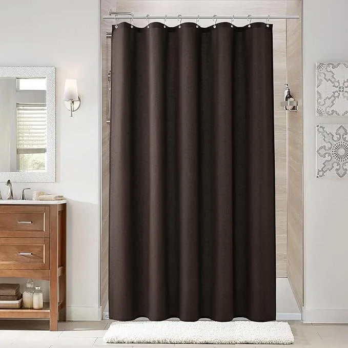 Naturoom Chocolate Brown 60 Inch Shower Curtain - Stall Narrow Half Linen Ultra Thick Fabric Shower Curtain Set with Hooks, Boho Farmhouse Rustic RV Camper Bath Curtains for Bathroom, 60x72 - ModernBath