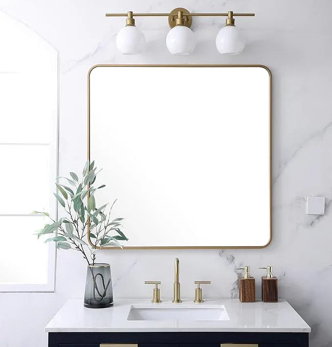 ARS Concepts Aura, Soft Corner Metal Rectangular Mirror 36X36 Inch in, Modern, Brass - ModernBath