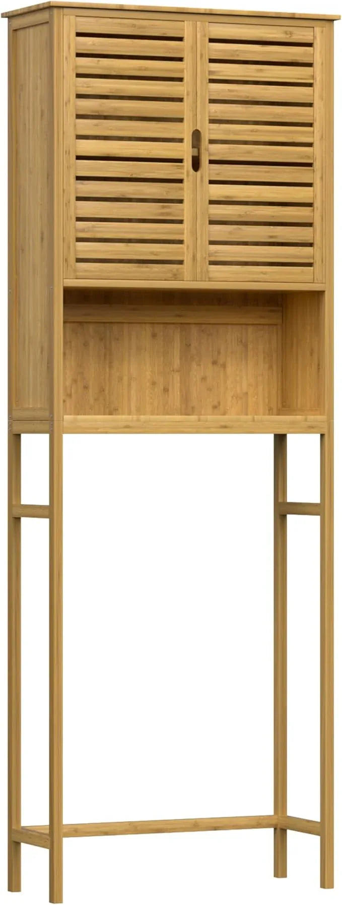 VEIKOU Over The Toilet Storage Cabinet, Bamboo Over Toilet Storage with Removable Shelf, Bathroom Freestanding Over The Toilet Storage with Open Storage, Natural - ModernBath