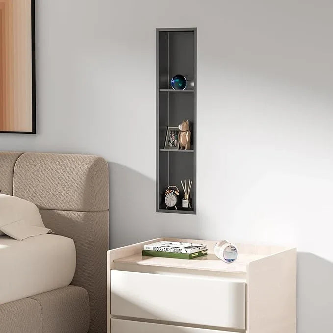 Qeke Stainless Steel Shower Niche 8" X 36", No Tile Needed Three-Tier Wall Niche, Recessed Shower Shelf for Bathroom Storage, Gun Metal - ModernBath