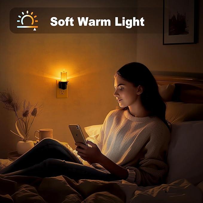 JandCase Night Lights Plug into Wall, 2 Pack Flameless Candle Night Light, 2000K Amber, Dusk to Dawn Sensor Nightlight, 0-100LM Dimmable Nightlight for Dinning Room, Living Room, Bathroom, Hallway - ModernBath