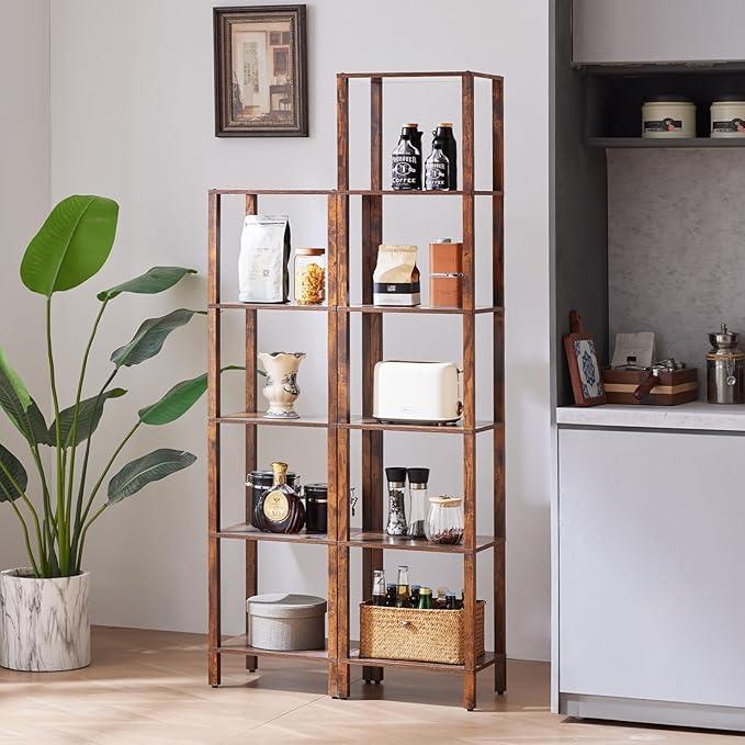 54in Tall Bookshelf 5-Tier Small Narrow Bookcase, Skinny Book Shelf for Small Space, Farmhouse Slim Shelf with Storage, Wood Freestanding Display Thin Bookshelves for Living Room, Office, Brown - ModernBath
