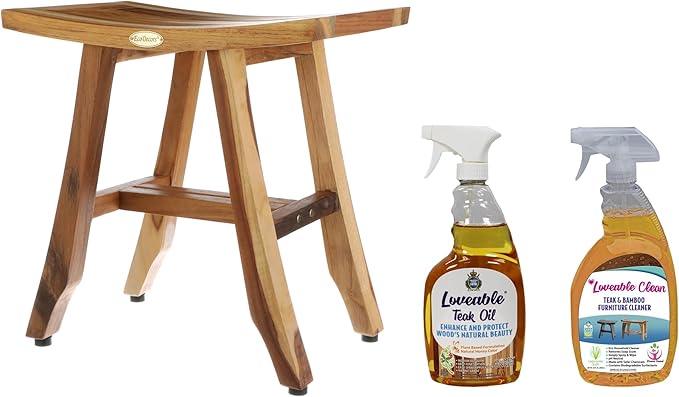 EcoDecors Fully Assembled, Satori 18" Teak Shower Bench, Wooden Shower Bench, Shower Stool, Compact Fit for Small Bathrooms & Walk-in Showers – Slip-Resistant Feet, Sauna Bench, Shower Stool Wood - ModernBath