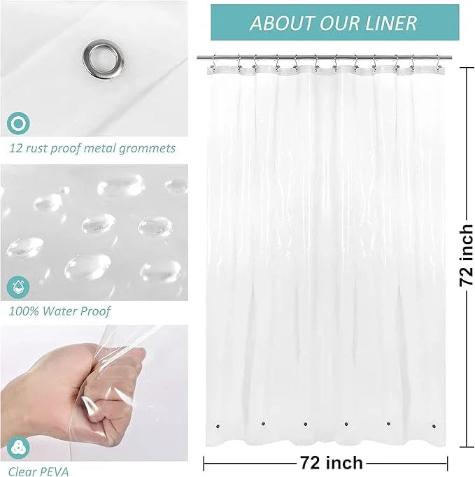 Mrs Awesome Extra Long Shower Curtain Liner with 6 Magnets 72 x 84 inch, Clear PEVA 8G Heavy Duty Thick Plastic Shower Curtain, Waterproof, 72x84 - ModernBath