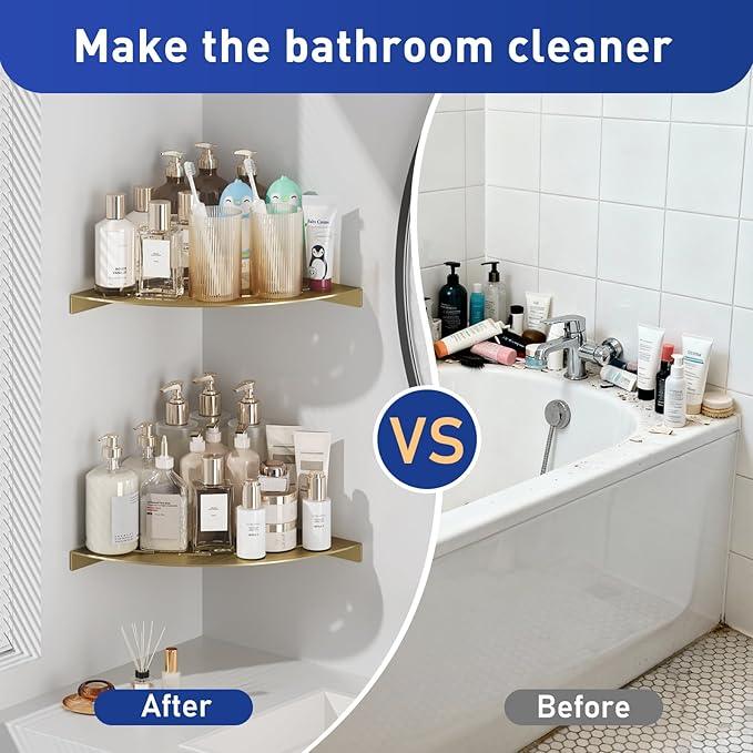Corner Shower Shelves Load Capacity 40 Lbs 304 Stainless Steel Shelf for Shower Will Not Rust 8in Shower Corner Shelf Brushed Gold Drilling Installation - ModernBath