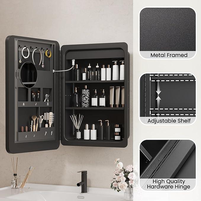 18x26 Inch LED Lighted Medicine Cabinet with Mirror for Bathroom, Wall Mounted or Recessed Mirror Cabinet with 3X Magnifying Mirror, Adjustable Storage Shelves, Modern Design - ModernBath