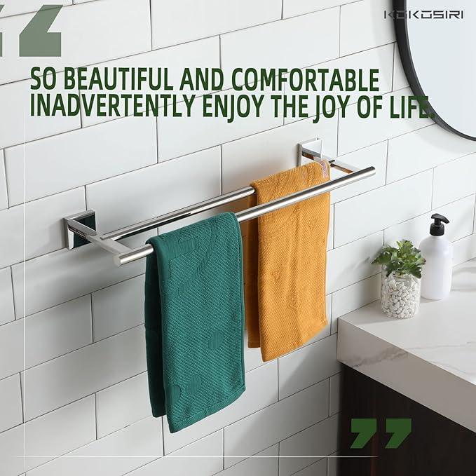 KOKOSIRI Double Towel Bars Bathroom Towel Holder Rack for Bath Kitchen 20 Inch Necklace Holder Wall Mounted Chrome Stainless Steel B5005CH-L20 - ModernBath