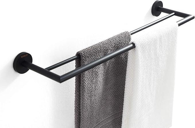 Double Towel Bar 26 Inches, Bathroom Hotel Style Towel Holder, Lavatory Bath Towel Shelf, Modern Minimalist Towel Rack for Bathroom Wall Mounted, Matte Black, 077080-MB Leo Series - ModernBath