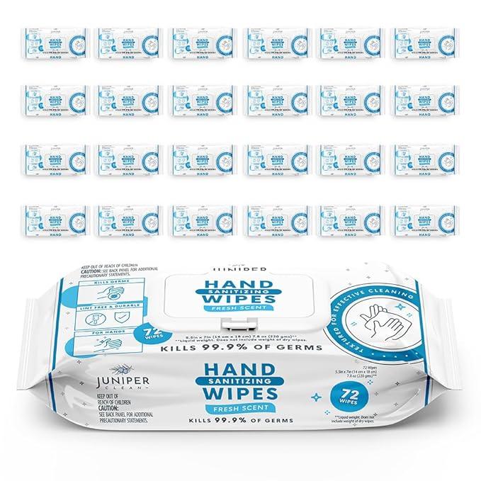 Juniper CLEAN, 24 Pack Hand Sanitizing Wipes, 1728 Count Disposable Hand Sanitizer Wipes, Fresh Scent, Lint Free & Durable - ModernBath