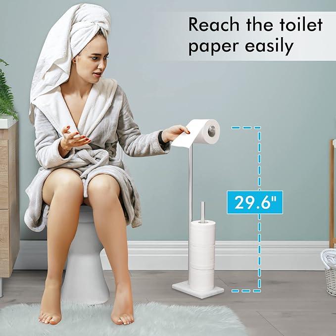 KES Toilet Paper Holder Stand 29.5 Inches, Free Standing Toilet Paper Storage with Marble Base Toilet Roll Holder for Bathroom, SUS304 Stainless Steel Brushed Finish, BPH288-2 - ModernBath