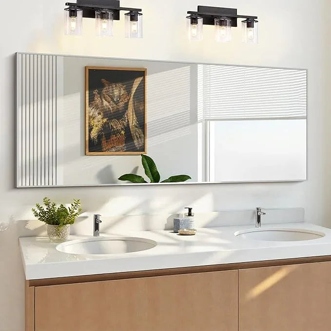 KOCUUY Large Silver Mirror, 60"x24" Rectangle Bathroom Mirror for Wall, HD Tempered Glass, Anti-Rust Frame, Modern Design for Bathroom, Bedroom, Living Room, Entryway - ModernBath
