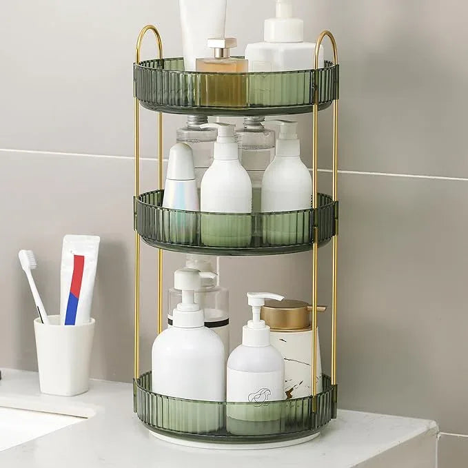 YCIA&DONE 360 Rotating Makeup Organizer and Storage for Vanity Countertop 3 Tiers, High Capacity Cosmetic Skincare Perfume Organizers for Dresser Bathroom Lazy Susan (Vintage Green) - ModernBath