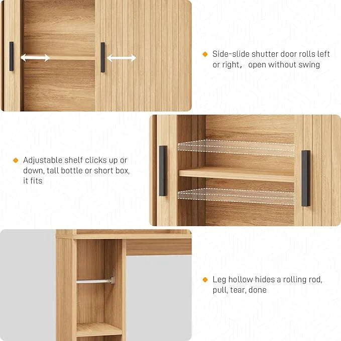 Over The Toilet Storage Cabinet,Farmhouse Toilet Cabinet Rack with 2 Tambour Sliding Doors and Toilet Paper Holder Stand，Toilet Shelf Space Saver with Towel Rack for Bathroom, Restroom, Laundry - ModernBath