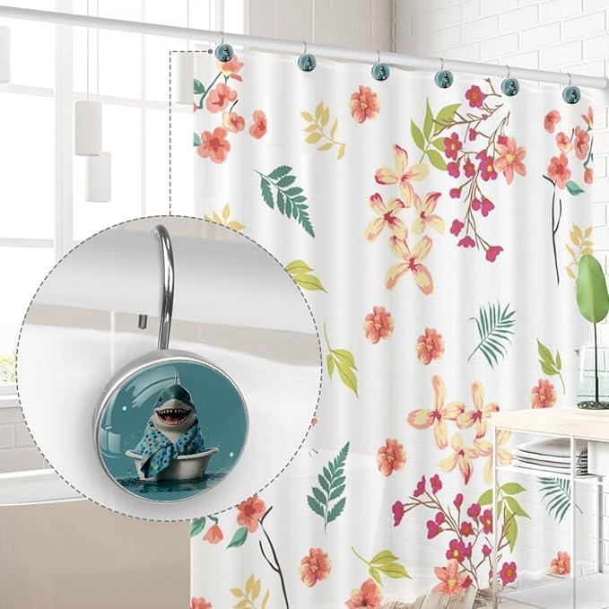 Bathing Cartoon Shark Shower Curtain Hooks Rings, Stainless Steel Rust Proof Shower Curtain Hooks, Decorative Shower Hooks for Bathroom Shower Rods Curtains, Set of 12 - ModernBath