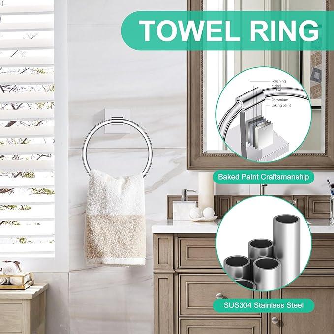 Chrome Bathroom Hardware Towel Bar Set, 5 Pieces Double Dase Toilet Paper Holder Towel Holder Set, 23.6 Inch Stainless Steel Towel Rack for Bathroom Wall Mount - ModernBath