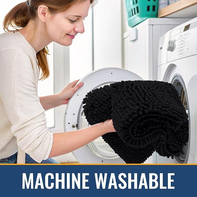 Arotive Bathroom Rugs 47x32, Extra Soft Absorbent Shaggy Chenille Bath Rugs, Machine Washable Rubber Backing Non-Slip Bath Mats for Bathroom Floor Tub and Shower, Home Decor Accessories, Black - ModernBath