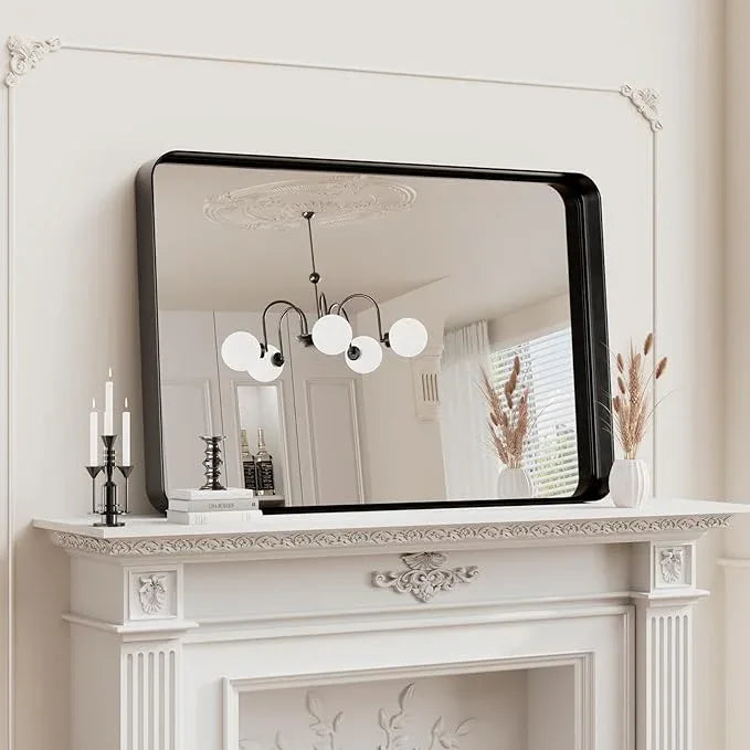 Koonmi Black Wall Mirror for Bathroom, 24x36 Inch Matte Deep Framed Rounded Rectangle Vanity Mirror for Farmhouse Living Room, Tempered Glass, Anti-Rust, Vertically or Horizontally - ModernBath