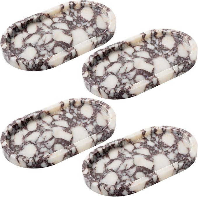 Calacatta Viola Marble Oval Trays 10"x6" - Bathroom Vanity & Kitchen Organizer Set, Stone Serving Dish for Jewelry/Perfume - ModernBath
