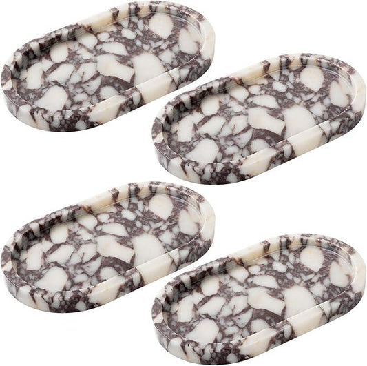 Calacatta Viola Marble Oval Trays 10"x6" - Bathroom Vanity & Kitchen Organizer Set, Stone Serving Dish for Jewelry/Perfume - ModernBath