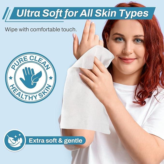 720 Count (12 Packs of 60) Wipes for Adults, 8" x 12" Extra Large Wet Wipes for Incontinence & Cleansing, Disposable Body Shower & Bath Wipes for Elderly Bathing No-Rinse - Vitamin E & Aloe - ModernBath