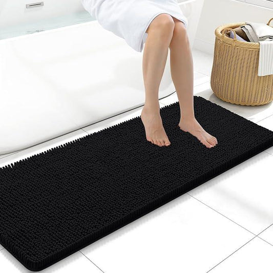 Arotive Bathroom Rugs 47x17, Extra Soft Absorbent Shaggy Chenille Bath Rugs, Machine Washable Rubber Backing Non-Slip Bath Mats for Bathroom Floor Tub and Shower, Home Decor Accessories, Black - ModernBath