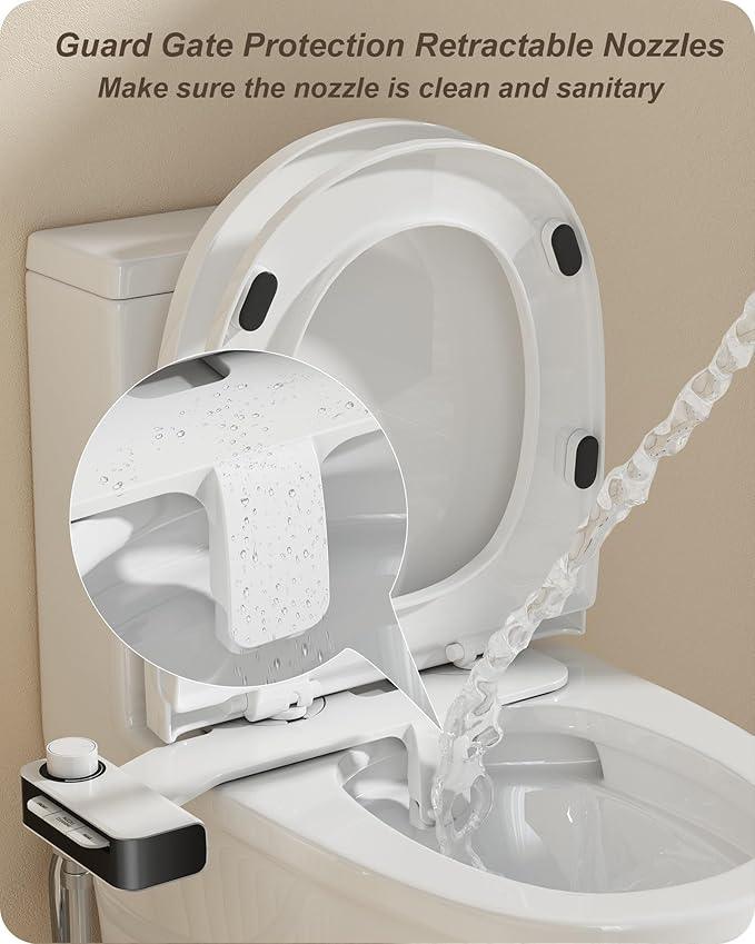 Hinmood Ultra-Slim Bidet Attachment for Toilet Dual Nozzles Feminine & Rear Wash Bidet Toilet Seat Attachment Non Electric Self Cleaning Adjustable Water Pressure, Rear Wash (KB001) - ModernBath