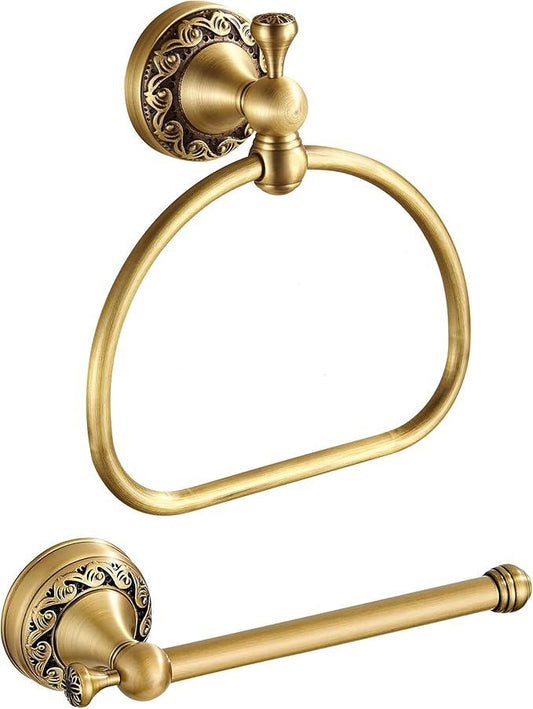 Antique Brass Toilet Paper Holder Towel Ring, Brushed Brass Towel Holder Toilet Paper Roll Holder, Rustic Towel Rack Bathroom Accessories Set Hardware 2 Pieces Farmhouse Wall Mounted - ModernBath