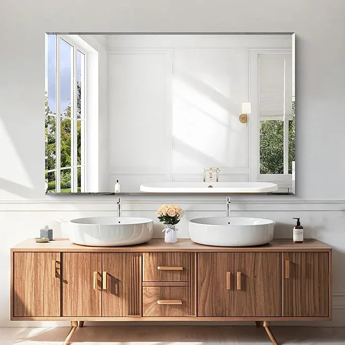 KOCUUY Beveled Mirror, 55x36 Inch Large Frameless Bathroom Mirror for Over Sink, Upgraded Shatterproof Beveled Unframed Design Mirror for Bathroom, Bedroom, Hang Horizontal/Vertical - ModernBath