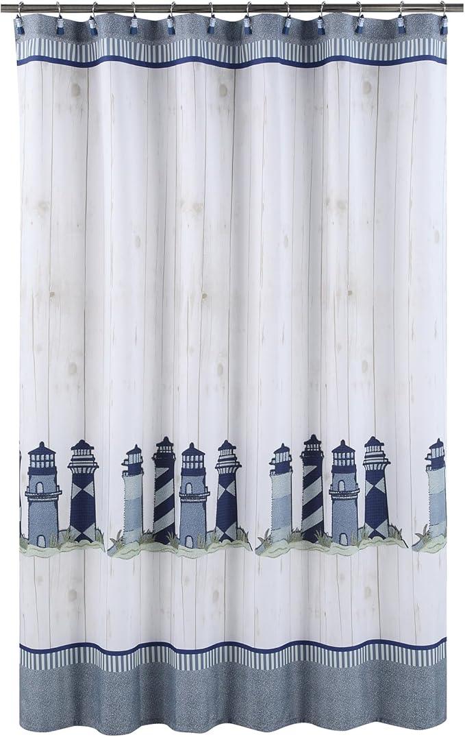 Nautical Lighthouse Shower Curtain Hooks, Rustproof Blue Ocean Bathroom Curtain Hooks, 5 Roller Ring Balls Shower Hooks for Shower Curtain, Stainless Steel Decorative Shower Curtain Hooks, Set of 12 - ModernBath